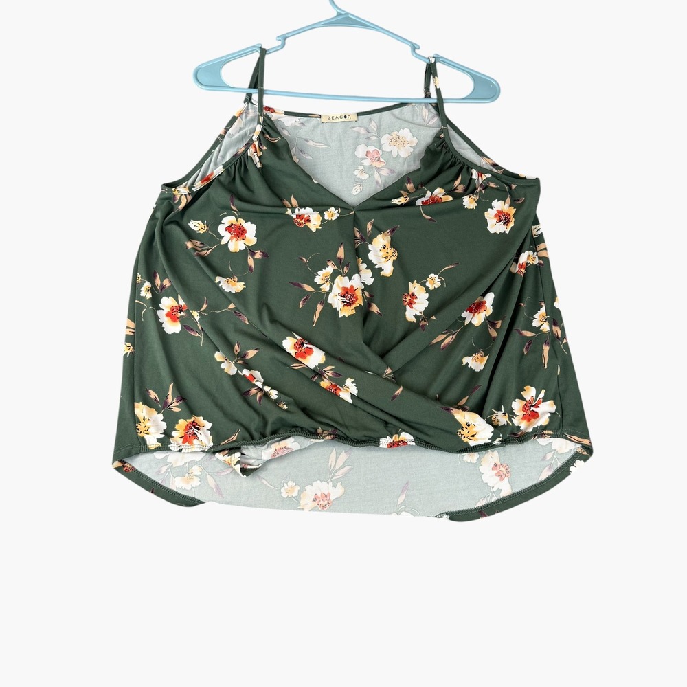Beacon Forest Green Floral Surplice Wrap Cami Top Sleeveless Floral Print